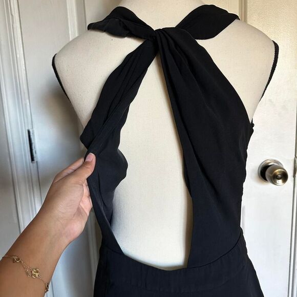 ALC Women's Black Front Zip Open Back Silk Jumpsuit, 8 Elevated Basic Minimalist - Picture 1 of 8